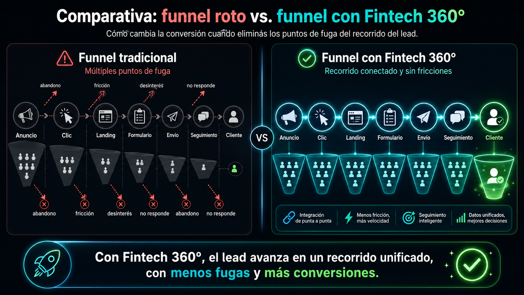 Comparativa funnel tradicional vs. Fintech 360°